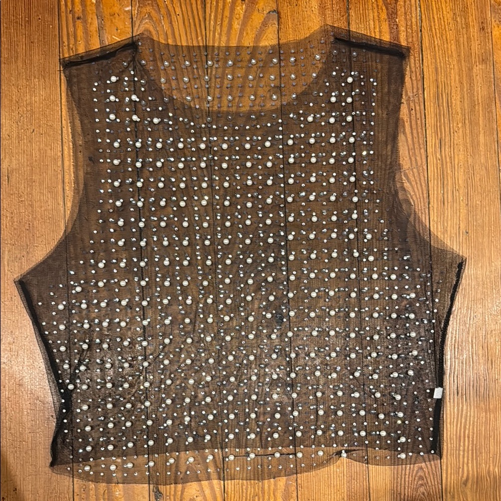 Embellished Sheer Black Top